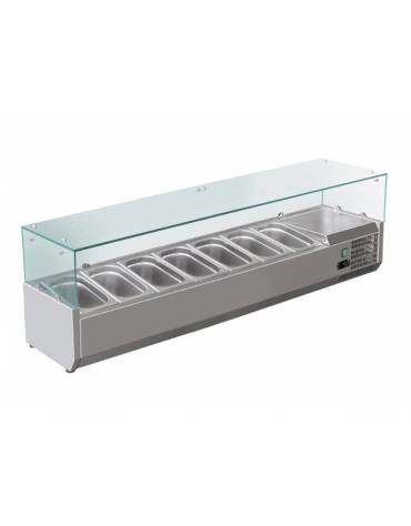Vetrina frigorifera refrigerata statica per pizzeria in acciaio inox 304 con vetri - capacità 7 x GN1/4 - cm 150x33,5x23/43,5h