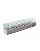 Vetrina frigorifera refrigerata statica per pizzeria in acciaio inox 304 con vetri - capacità 9 x GN1/4 - cm 180x33,5x23/43,5h