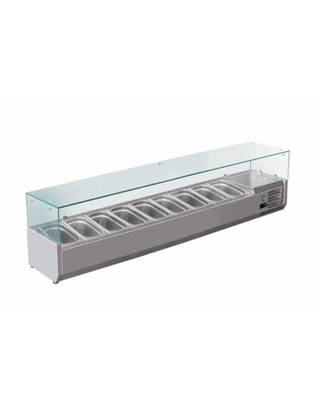 Vetrina frigorifera refrigerata statica per pizzeria in acciaio inox 304 con vetri - capacità 9 x GN1/4 - cm 180x33,5x23/43,5h