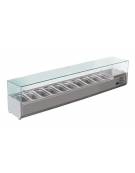 Vetrina frigorifera refrigerata statica per pizzeria in acciaio inox 304 con vetri - capacità 10 x GN1/4 - cm 200x33,5x23/43,5h
