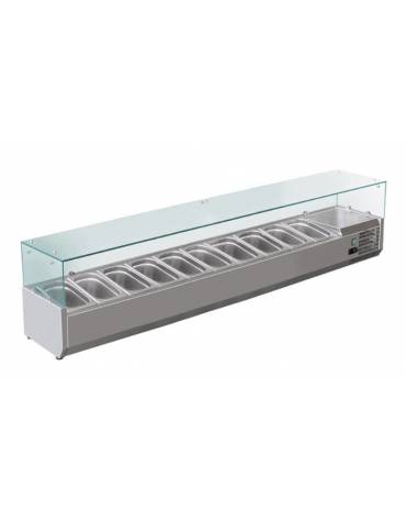 Vetrina frigorifera refrigerata statica per pizzeria in acciaio inox 304 con vetri - capacità 10 x GN1/4 - cm 200x33,5x23/43,5h