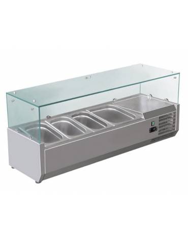 Vetrina refrigerata statica per pizzeria in acciaio inox 304 con vetri - capacità 3xGN1/3 + 1xGN1/2 - cm 120x39,5x23/43,5h