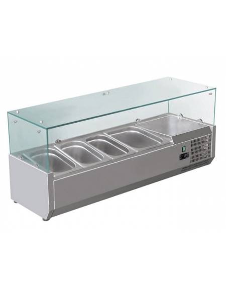 Vetrina refrigerata statica per pizzeria in acciaio inox 304 con vetri - capacità 3xGN1/3 + 1xGN1/2 - cm 120x39,5x23/43,5h