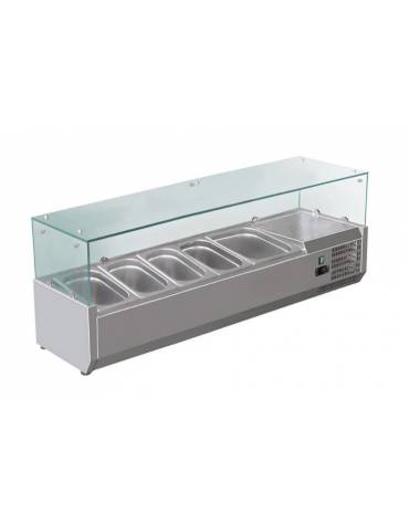 Vetrina refrigerata statica per pizzeria in acciaio inox 304 con vetri - capacità 4xGN1/3 + 1xGN1/2 - cm 140x39,5x23/43,5h