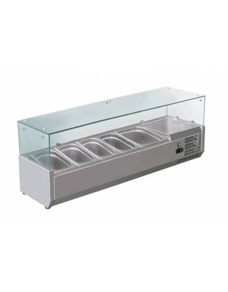 Vetrina refrigerata statica per pizzeria in acciaio inox 304 con vetri - capacità 4xGN1/3 + 1xGN1/2 - cm 140x39,5x23/43,5h