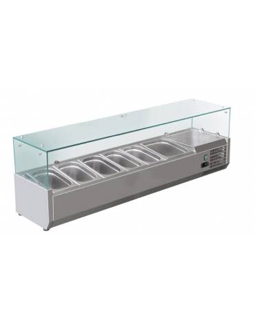 Vetrina refrigerata statica per pizzeria in acciaio inox 304 con vetri - capacità 5xGN1/3 + 1xGN1/2 - cm 150x39,5x23/43,5h