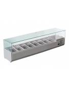 Vetrina frigorifera refrigerata statica per pizzeria in acciaio inox 304 con vetri - capacità 8 x GN1/3 - cm 180x39,5x23/43,5h