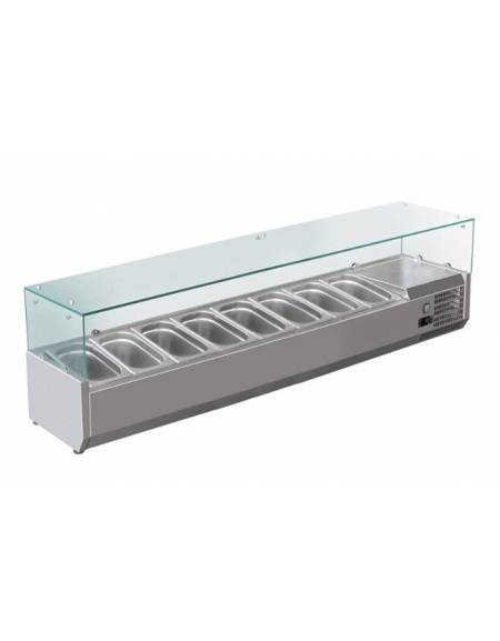 Vetrina frigorifera refrigerata statica per pizzeria in acciaio inox 304 con vetri - capacità 8 x GN1/3 - cm 180x39,5x23/43,5h