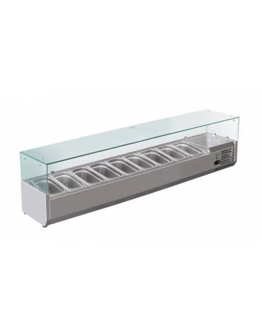 Vetrina frigorifera refrigerata statica per pizzeria in acciaio inox 304 con vetri - capacità 9 x GN1/3 - cm 200x39,5x23/43,5h