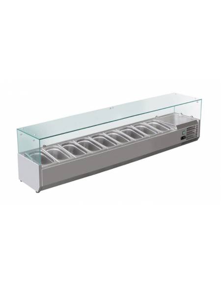 Vetrina frigorifera refrigerata statica per pizzeria in acciaio inox 304 con vetri - capacità 9 x GN1/3 - cm 200x39,5x23/43,5h