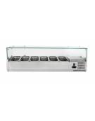 Vetrina frigorifera refrigerata statica per pizzeria in acciaio inox con vetri - capacità 6 x GN1/4 - cm 140x33,5x23/43,5h