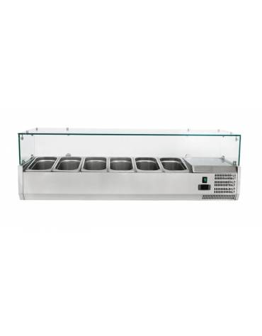 Vetrina frigorifera refrigerata statica per pizzeria in acciaio inox con vetri - capacità 6 x GN1/4 - cm 140x33,5x23/43,5h