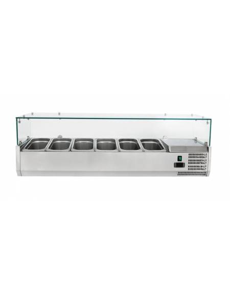 Vetrina frigorifera refrigerata statica per pizzeria in acciaio inox con vetri - capacità 6 x GN1/4 - cm 140x33,5x23/43,5h