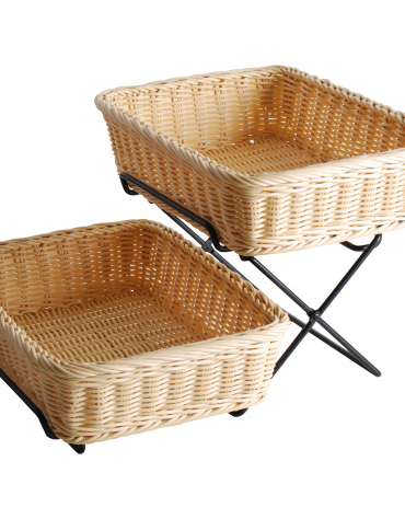 Supporto 2 piani in filo nero di acciaio per cesti pane -- cm 44,5x26x22h