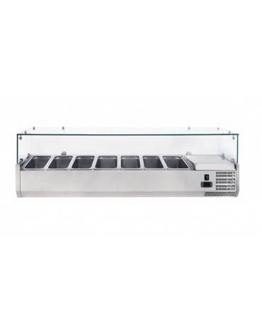 Vetrina frigorifera refrigerata statica per pizzeria in acciaio inox con vetri - capacità 7 x GN1/4 - cm 150x33,5x23/43,5h