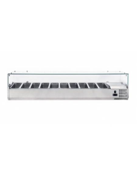 Vetrina frigorifera refrigerata statica per pizzeria in acciaio inox con vetri - capacità 10 x GN1/4 - cm 200x33,5x23/43,5h