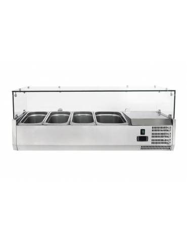 Vetrina refrigerata statica per pizzeria in acciaio inox con vetri - capacità 3xGN1/3 + 1xGN1/2 - cm 120x39,5x23/43,5h