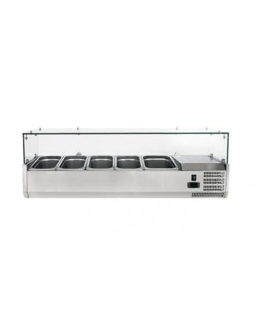 Vetrina refrigerata statica per pizzeria in acciaio inox con vetri - capacità 4xGN1/3 + 1xGN1/2 - cm 140x39,5x23/43,5h