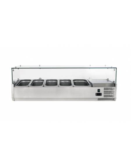 Vetrina refrigerata statica per pizzeria in acciaio inox con vetri - capacità 4xGN1/3 + 1xGN1/2 - cm 140x39,5x23/43,5h