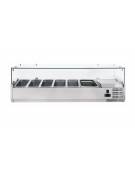 Vetrina refrigerata statica per pizzeria in acciaio inox con vetri - capacità 5xGN1/3 + 1xGN1/2 - cm 150x39,5x23/43,5h