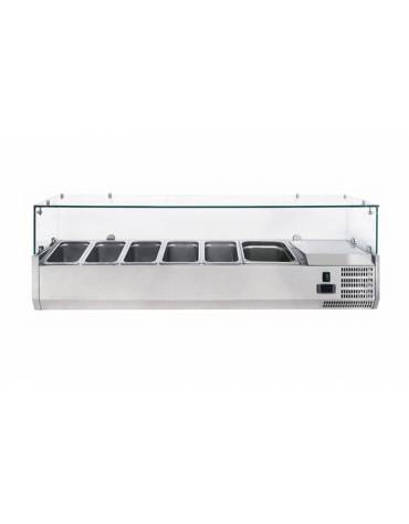 Vetrina refrigerata statica per pizzeria in acciaio inox con vetri - capacità 5xGN1/3 + 1xGN1/2 - cm 150x39,5x23/43,5h