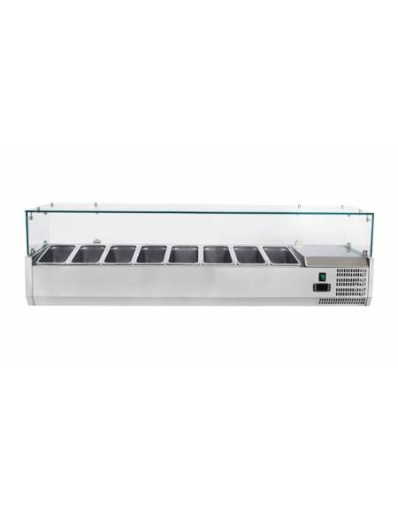 Vetrina frigorifera refrigerata statica per pizzeria in acciaio inox con vetri - capacità 8 x GN1/3 - cm 180x39,5x23/43,5h