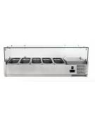 Vetrina frigorifera refrigerata statica per pizzeria in acciaio inox con vetri - capacità 5 x GN1/4 - cm 120x33,5x23/43,5h
