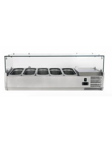 Vetrina frigorifera refrigerata statica per pizzeria in acciaio inox con vetri - capacità 5 x GN1/4 - cm 120x33,5x23/43,5h