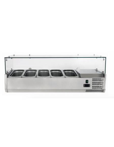 Vetrina frigorifera refrigerata statica per pizzeria in acciaio inox con vetri - capacità 5 x GN1/4 - cm 120x33,5x23/43,5h