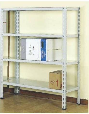 Scaffale metallico in acciaio verniciato o zincato 4 ripiani cm 80x30-Dimensioni esterne cm 81,5x31,5x200h-Montaggio a bulloni