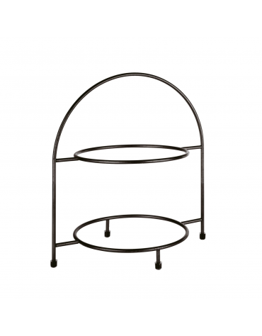 Alzata porta piatti in acciaio - 2 piani - colore nero - capacità 2 piatti max Ø cm 27 - dim. tot. cm 29x19,5x30h