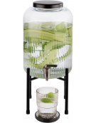 Distributore di bevande in vetro con rubinetto inox e base e coperchio in metallo nero - Lt. 7 - Ø cm 20 - altezza cm 45