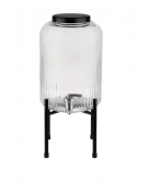 Distributore di bevande in vetro con rubinetto inox e base e coperchio in metallo nero - Lt. 7 - Ø cm 20 - altezza cm 45
