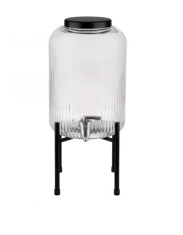 Distributore di bevande in vetro con rubinetto inox e base e coperchio in metallo nero - Lt. 7 - Ø cm 20 - altezza cm 45