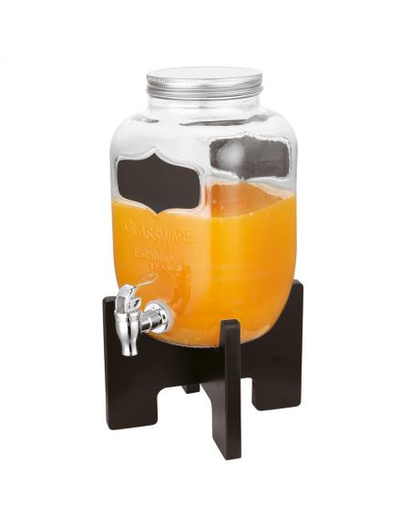 Distributore succhi in vetro con rubinetto inox e base in legno - capacità Lt. 4 - cm 16x24x35h