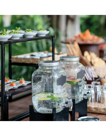 Distributore succhi in vetro con rubinetto inox e base in legno - capacità Lt. 4 - cm 16x24x35h