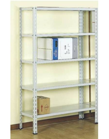 Scaffale metallico in acciaio verniciato o zincato 5 ripiani cm 110x30-Dimensioni esterne cm 111,5x31,5x250h-Montaggio a bulloni