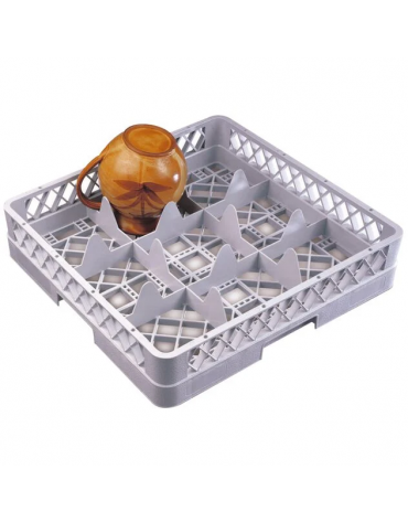Cestello per lavaggio bicchieri in polipropilene - 9 scomparti cm 15,1x15,1x8,8h cad. - dimensioni tot. cm 50x50X10,3h