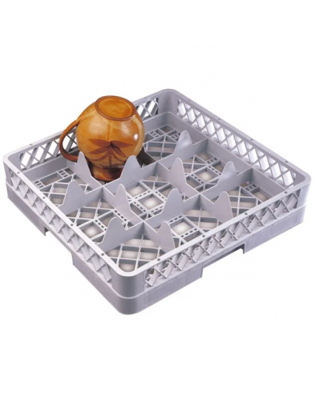 Cestello per lavaggio bicchieri in polipropilene - 9 scomparti cm 15,1x15,1x8,8h cad. - dimensioni tot. cm 50x50X10,3h
