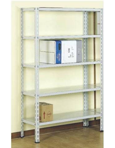 Scaffale metallico in acciaio verniciato o zincato 5 ripiani cm 120x50-Dimensioni esterne cm 121,5x51,5x250h-Montaggio a bulloni