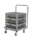 Carrello per cestelli lavastoviglie in acciaio inox con base in polipropilene e maniglione - portata Kg 10 - cm 54x54x75h