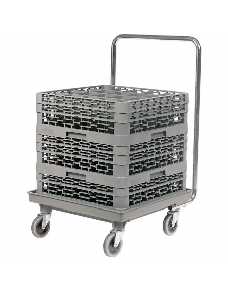 Carrello per cestelli lavastoviglie in acciaio inox con base in polipropilene e maniglione - portata Kg 10 - cm 54x54x75h