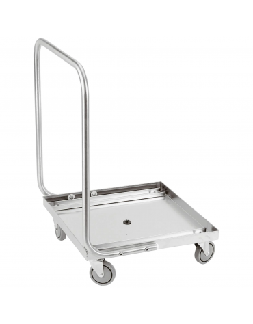 Carrello per cestelli lavastoviglie in acciaio inox con manico estraibile e tappo di scarico - portata Kg 60 - cm 55x55x9h