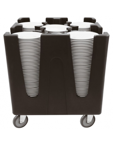 Carrello portapiatti in polietilene con 4 divisori regolabili - portata kg 28 - capienza 180/480 piatti - cm 73x73x82h