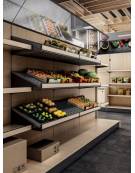 Scaffalatura retrobanco in legno per panetteria panificio con una cesta grande , una cesta media e 2 ripiani - cm 75x55x240h