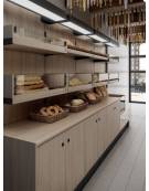 Scaffalatura retrobanco in legno per panetteria panificio con una cesta grande , una cesta media e 2 ripiani - cm 75x55x240h