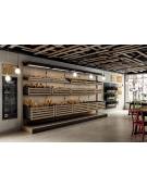 Scaffalatura retrobanco in legno per panetteria panificio con una cesta grande , una cesta media e 2 ripiani - cm 75x55x240h