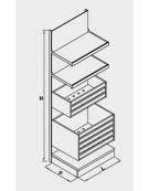 Scaffalatura retrobanco in legno per panetteria panificio con una cesta grande , una cesta media e 2 ripiani - cm 75x55x240h