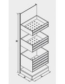Scaffalatura retrobanco in legno per panetteria panificio con una cesta grande ,una cesta media e una cesta piccola-cm 75x55x240