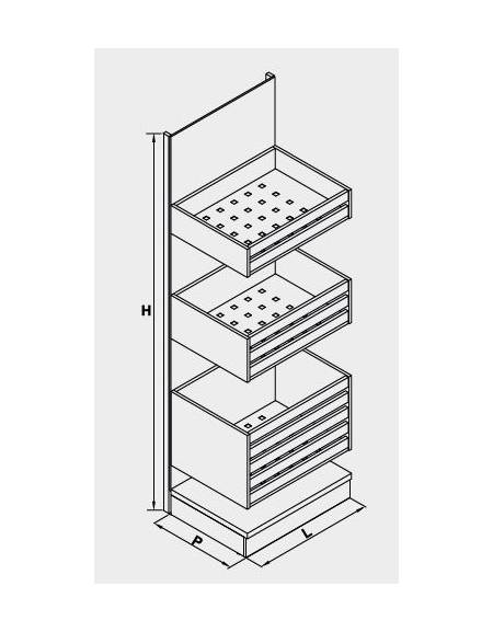 Scaffalatura retrobanco in legno per panetteria panificio con una cesta grande , una cesta media e una cesta piccola - cm 75x55x
